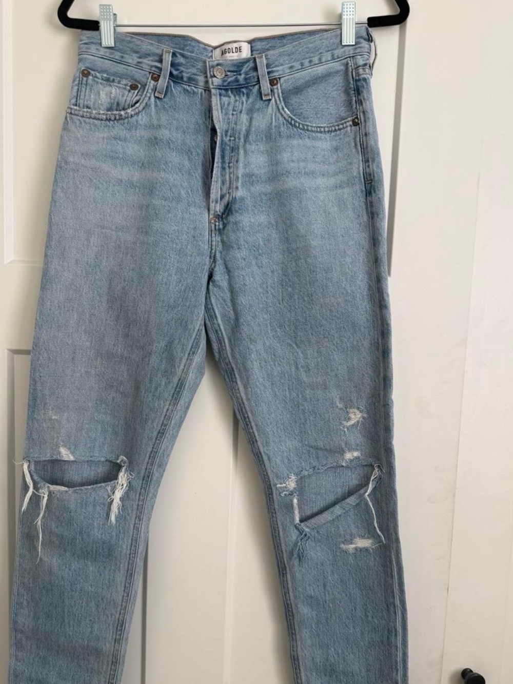 Agolde Light Blue Straight Leg Distressed Jeans